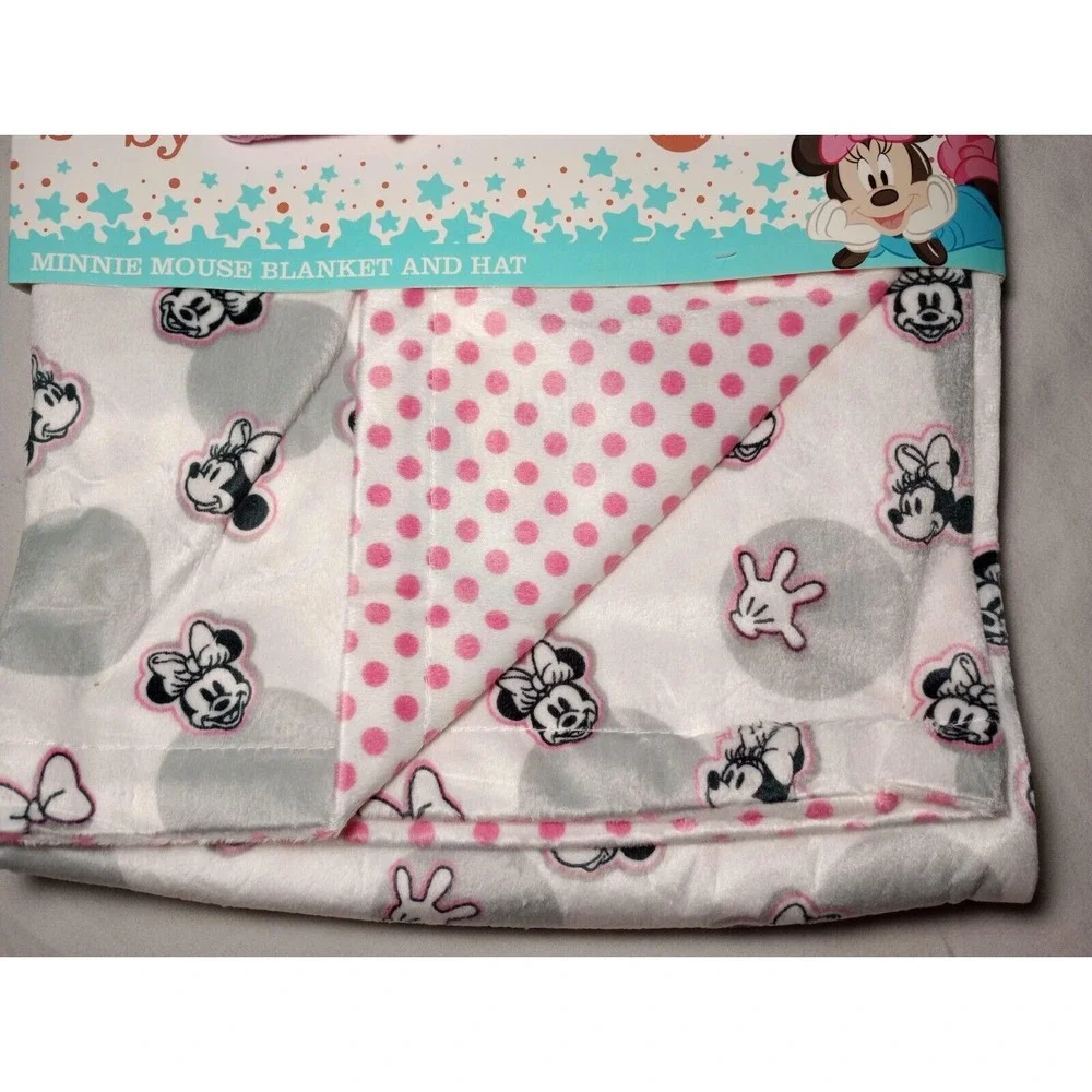 Minnie Mouse Baby Blanket & Hat Ears Mickey Disney‎ Girl Polka Dot